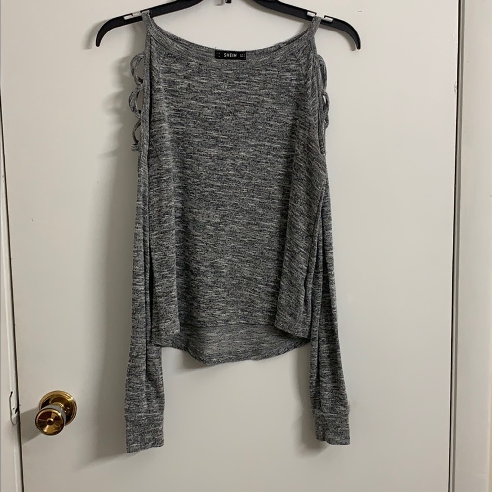 Crossed long sleeve grey sweater